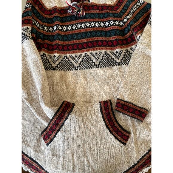 Hand Woven Alpaca Wool Tasseled Hooded Sweater Large - Picture 6 of 7
